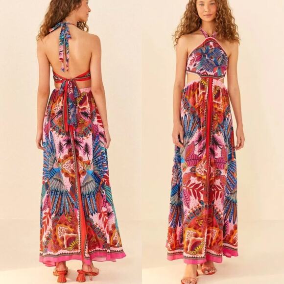 FARM Rio Dresses & Skirts - FARM Rio Pink Multi Floral Halter Maxi Dress